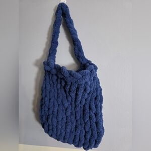 HandKnitted Handmade Chunky Yarn Purse Blue Tote Bag